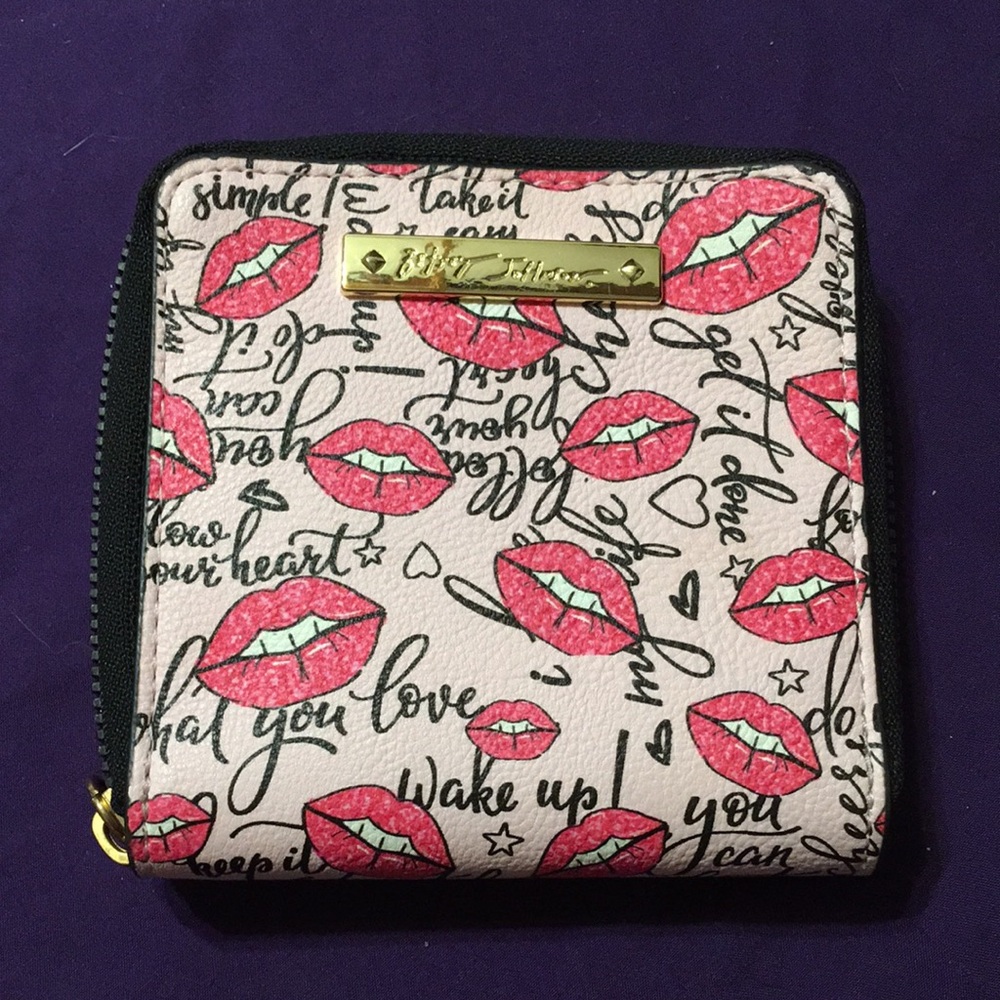 Betsey Johnson Pink and Black Lip Print Wallet